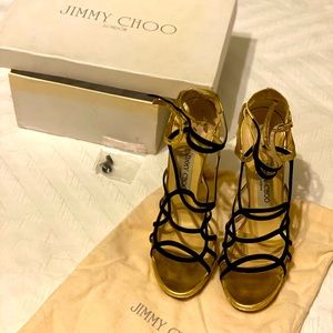 Jimmy Choo Black/Gold Strappy Heel Size 39.5